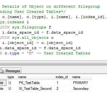 SQL server filegroups query.
