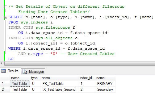 SQL server filegroups query.
