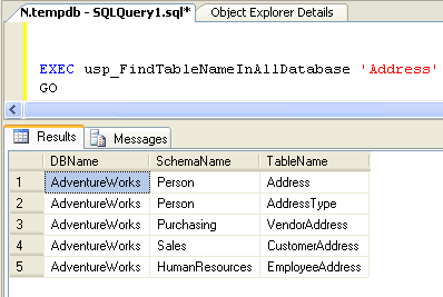 SQL Server query results.