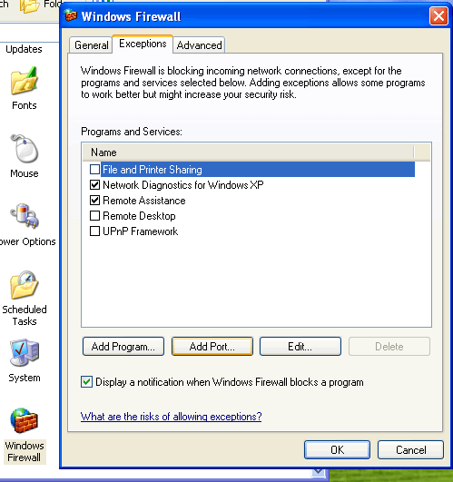 Windows Firewall settings.
