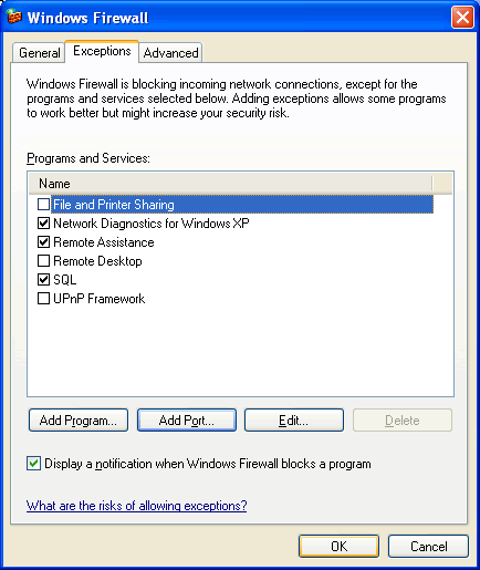 Windows Firewall settings.