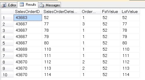 Sql server 2012 first and last value.
