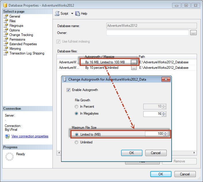 File size limit dialog box.