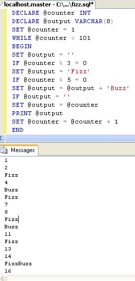 FizzBuzz SQL script.