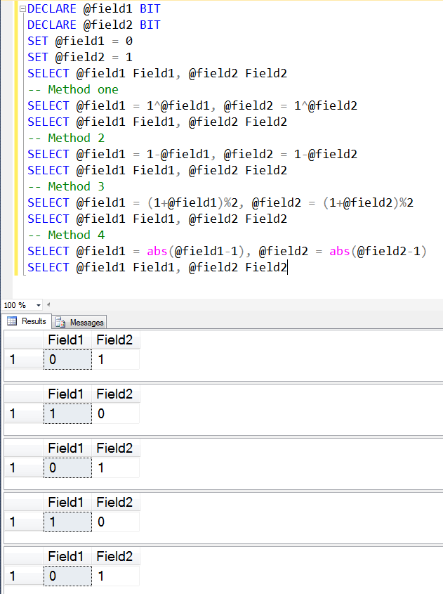 Bit field value flip in SQL Server.
