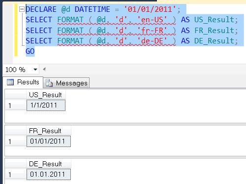 SQL Server data type formatting with FORMAT function.