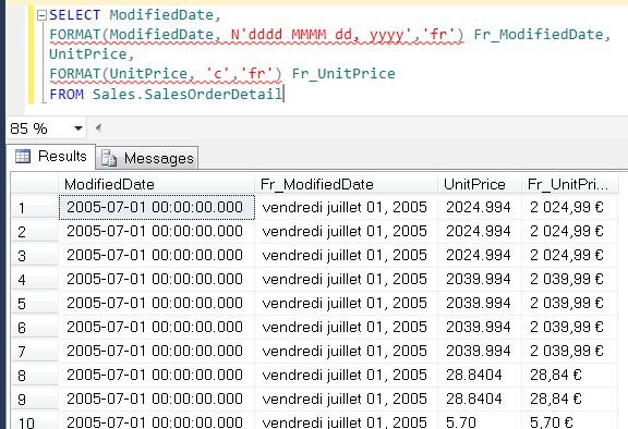 Sql server format function results.
