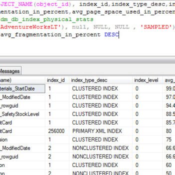 SQL Server fragmentation window.