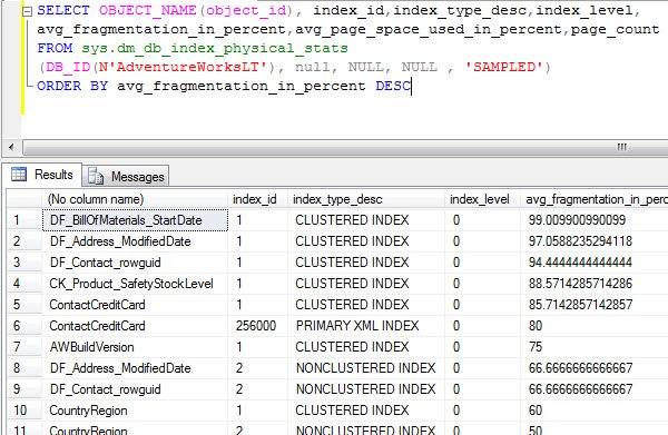 SQL Server fragmentation window.