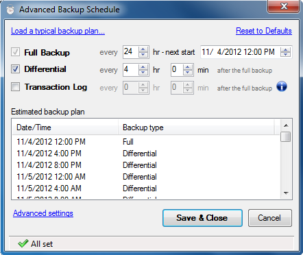 Advanced backup schedule.