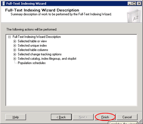 Wizard window for indexing.