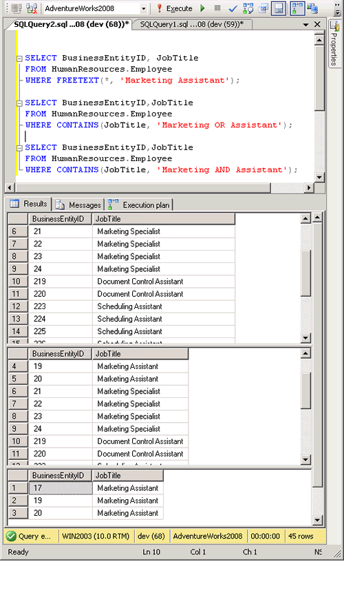 SQL Server query window.