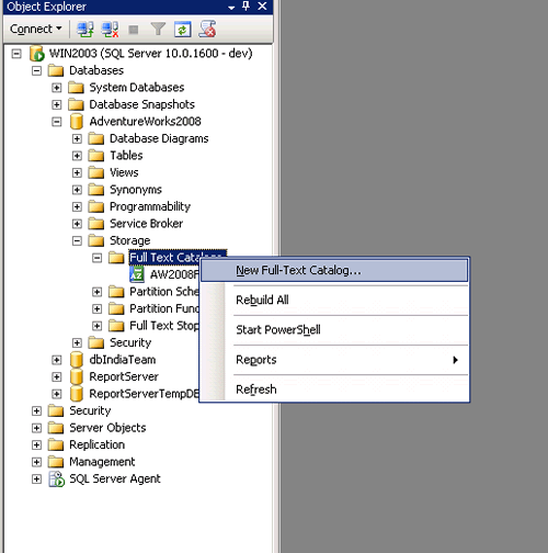 SQL Server Full-Text Catalogs.