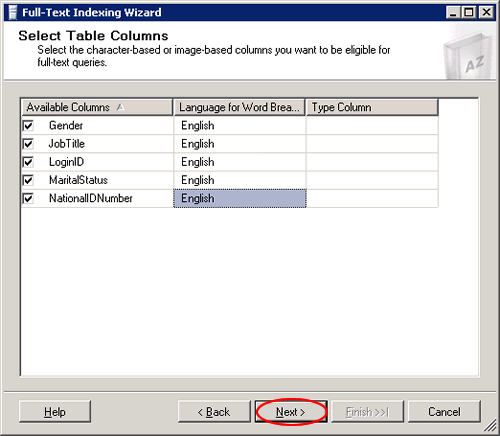 Select Table Columns.