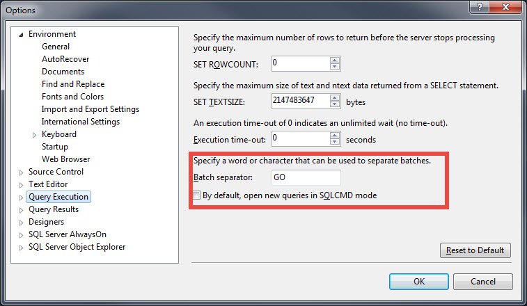 GO T-SQL Statement Options.