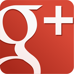 Google+ icon on red background.