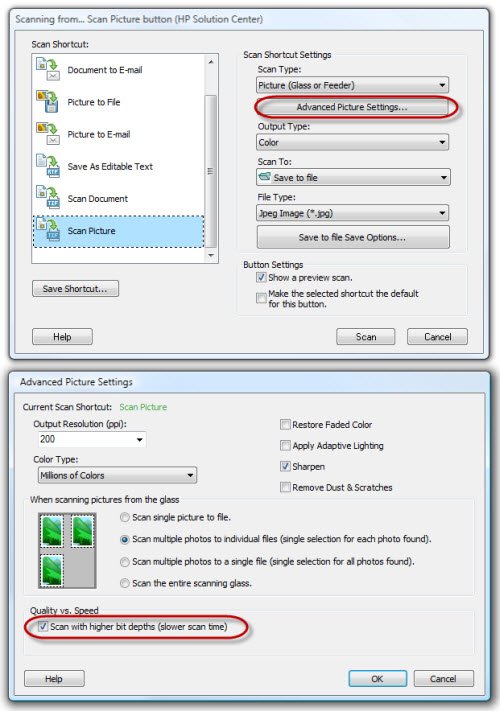 Scan settings.