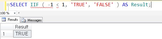 SQL Server IIF() Function Result Window.
