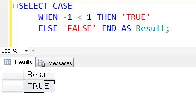 SQL Server result window.