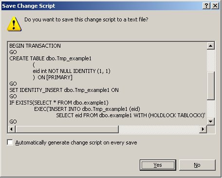 Save change script window.