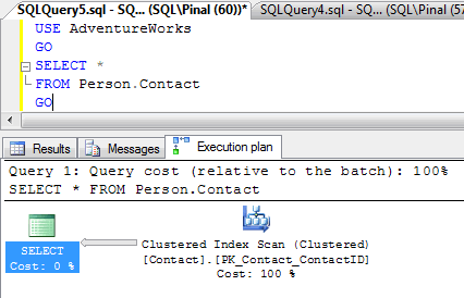 Execution plan window in SQL Server.
