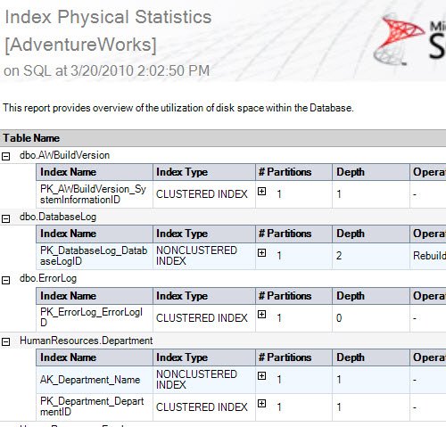 Index Physical Statistics SSMS.
