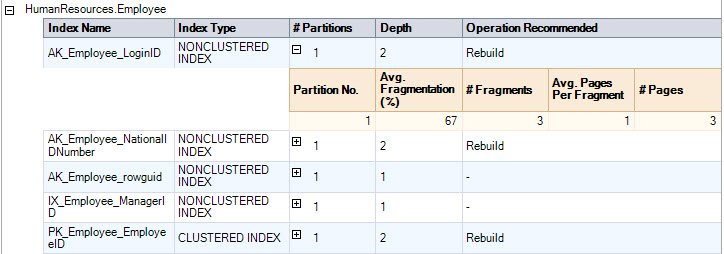Index statistics table.