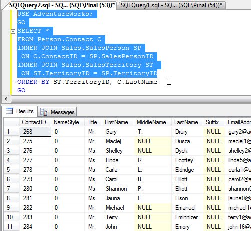 SQL Server results window.