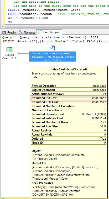 Execution Plan for Index Seek.