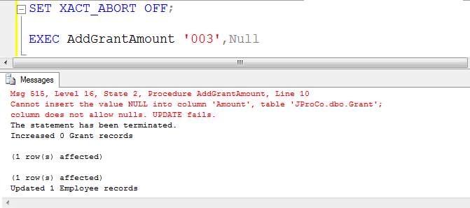 XACT_ABORT OFF Screenshot