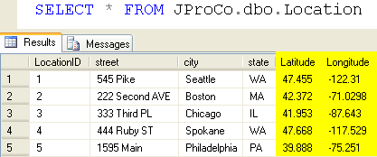 SELECT from jproco dbo location.