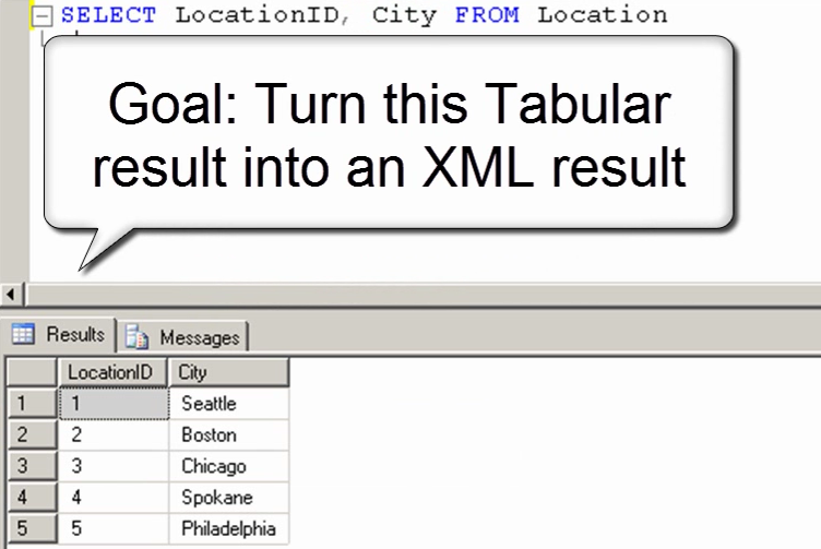 Select statement with tabular results in SQL Server Management Studio.