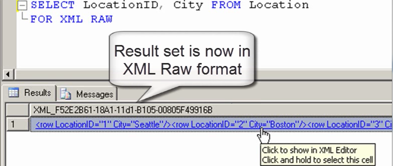 XML raw format results.