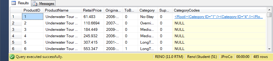 SQL Server results window.