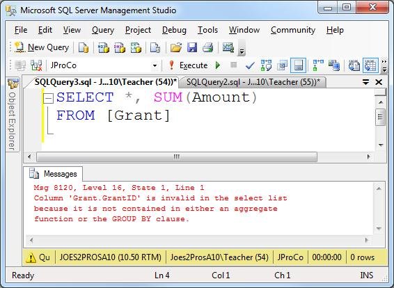SQL Server Management Studio error dialog.