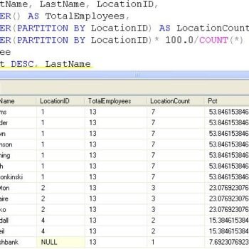 SQL query results window.