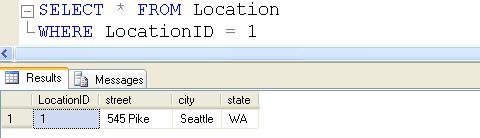 Results window in database management system.
