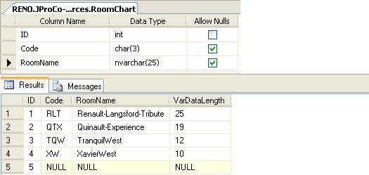 Row name query results window.