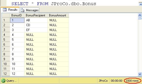 Database results window with 'JProCo' highlighted.