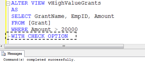 ALTER VIEW query window.