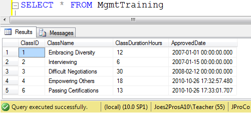 MgmtmtTraining window.