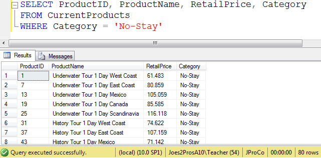 SQL Server query window.