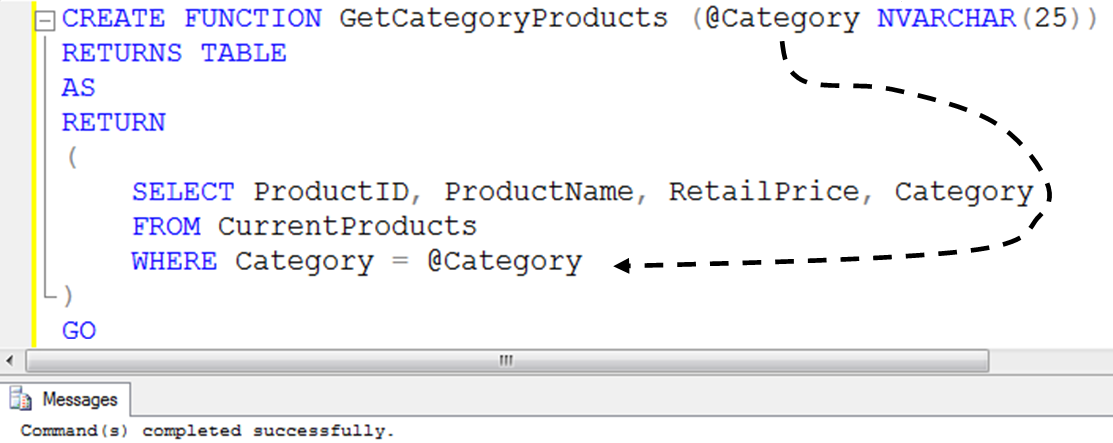 SELECT statement with table and function creation.