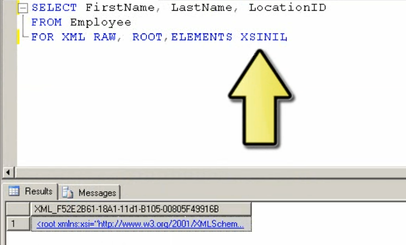 SQL Server XML Editor Window.