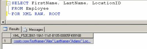 SQL Server XML query results.