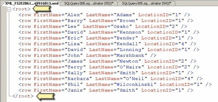 XML tree view with location IDs.