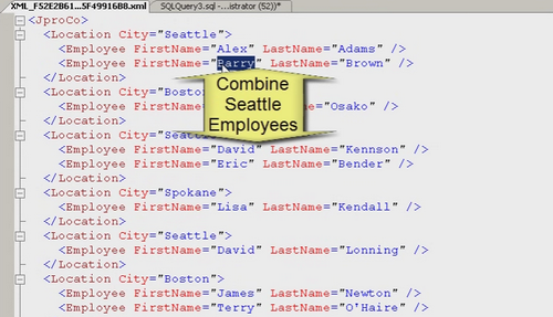 SQL Server query in text editor.