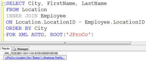 SQL query results window.
