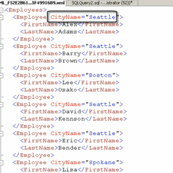SQL Server XML Editor Query Window.
