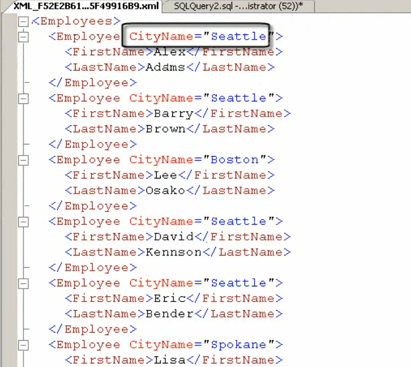 SQL Server XML Editor Query Window.